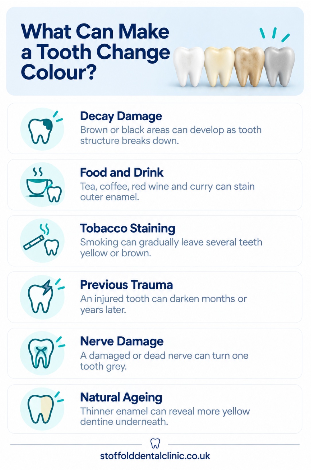 What can make a tooth change colour